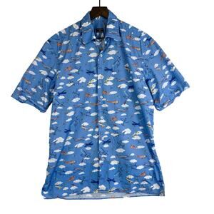 Solemare Maus & Hoffman Airplanes Clouds Blue Button Down Shirt - Size M